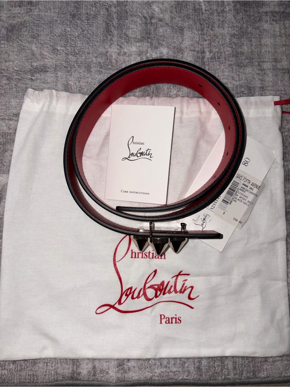 Christian Louboutin Black and Red Leather Spike Belt size 80